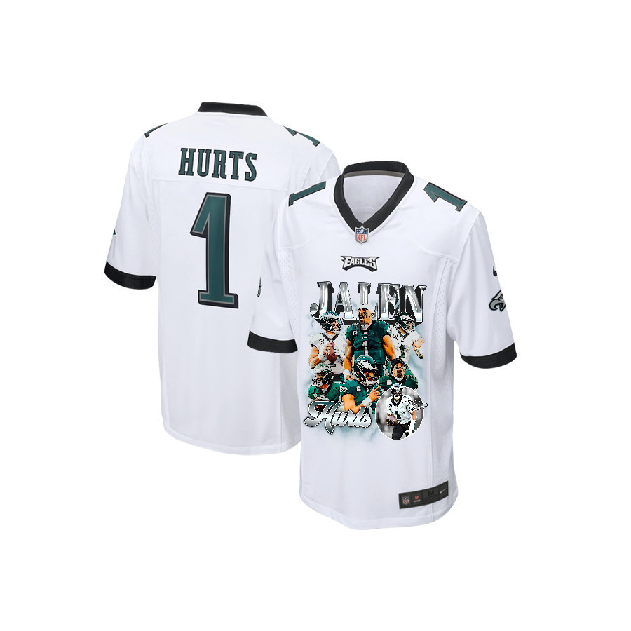 Jalen Hurts 1 Philadelphia Eagles Go Directly To Jalen Game YOUTH Jersey - White - myjerseyhub