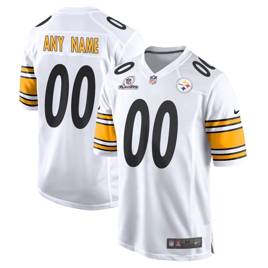 Pittsburgh Steelers 2023 Playoffs Patch Game Men Custom Jersey - White - myjerseyhub