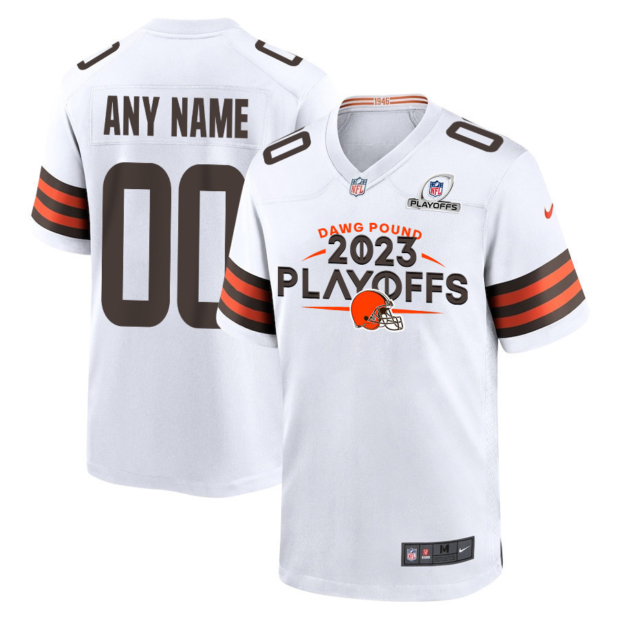 Cleveland Browns Dawg Pound 2023 Playoffs Game Men Custom Jersey - White - myjerseyhub