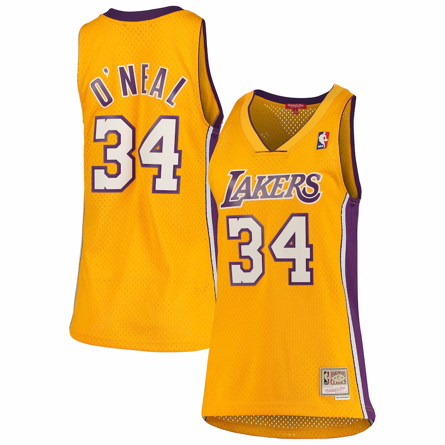Women's Los Angeles Lakers Shaquille O'Neal Mitchell & Ness Gold 1999-00 Hardwood Classics Swingman Jersey - myjerseyhub
