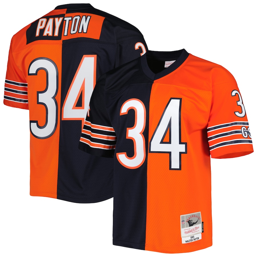 Mens Chicago Bears Walter Payton Navy/Orange 1985 Split Legacy Replica Jersey - myjerseyhub