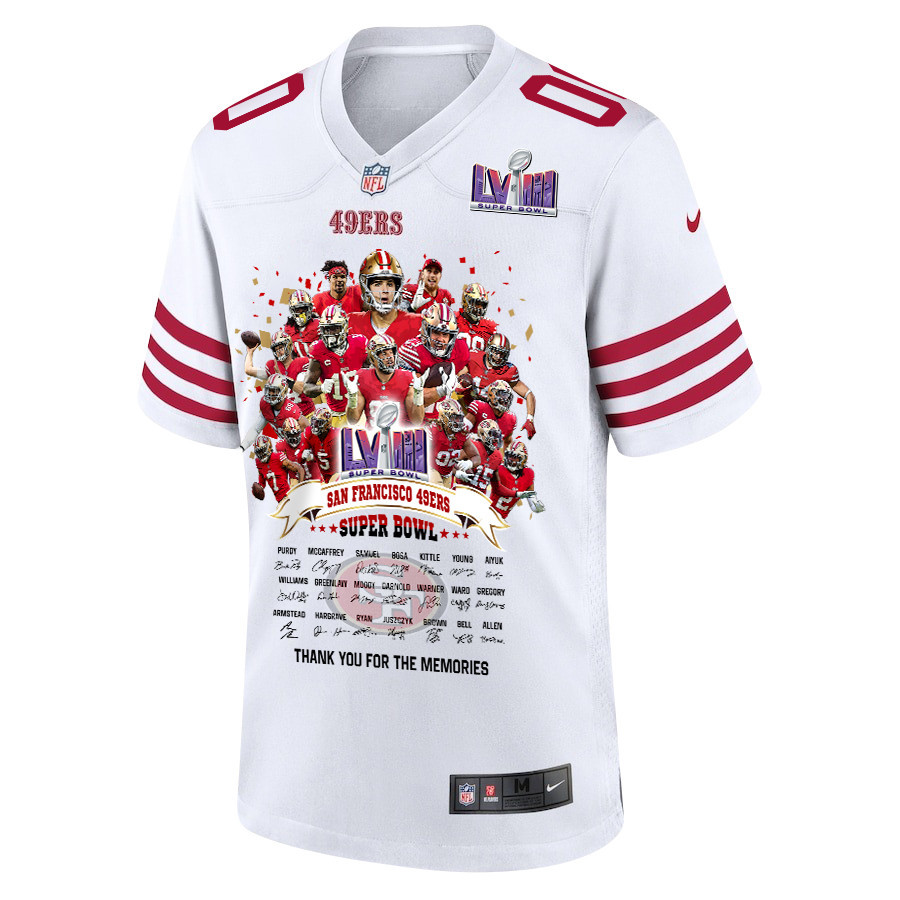 San Francisco 49ers Super Bowl LVIII Thanks For Memories Game Custom Men Jersey - White - myjerseyhub