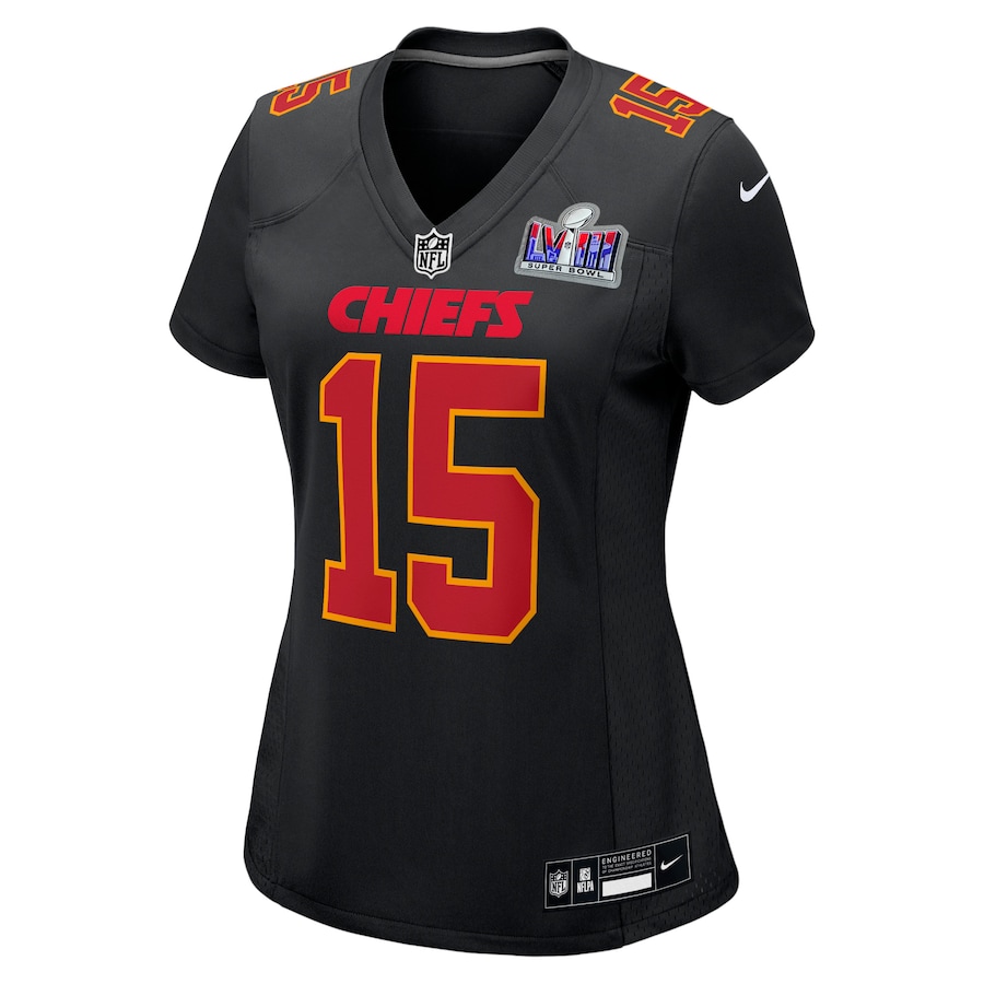 Womens Kansas City Chiefs Patrick Mahomes Black Super Bowl LVIII Carbon Fashion Game Player Jersey - myjerseyhub