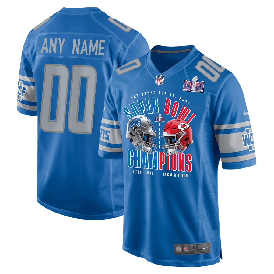 Detroit Lions vs. Kansas City Chiefs Super Bowl LVIII Matchup Game Custom Men Jersey - Blue - myjerseyhub
