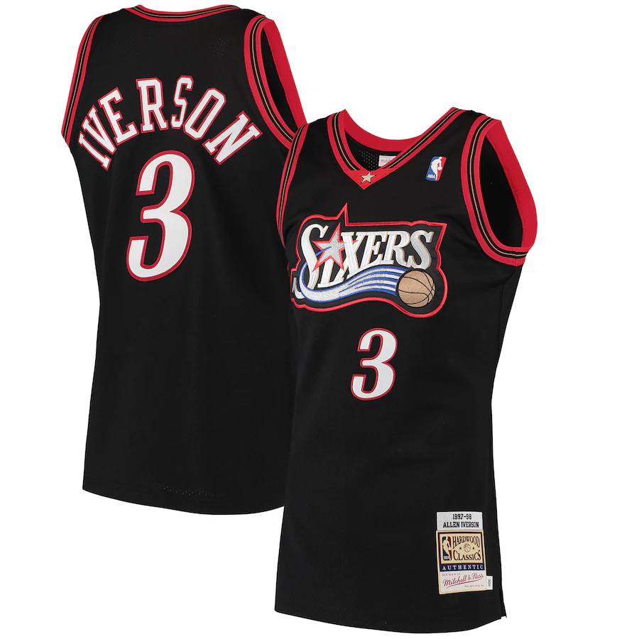 Men's Philadelphia 76ers Allen Iverson Mitchell & Ness Black 1997 Hardwood Classics Authentic Jersey - myjerseyhub