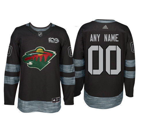 Youth Custom Minnesota Wild Jersey Name And Number 1917-2017 Black 100th Anniversary NHL - myjerseyhub