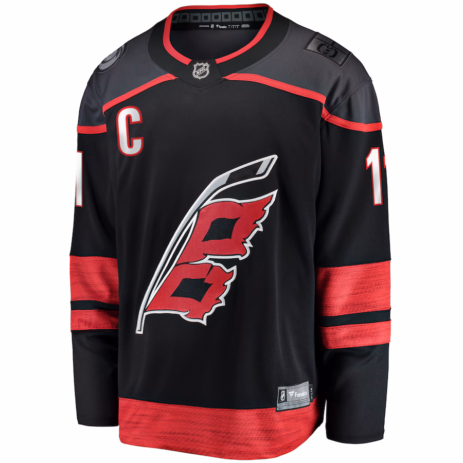 Jordan Staal Carolina Hurricanes Fanatics Home Captain Patch Breakaway Player Jersey - Black - myjerseyhub