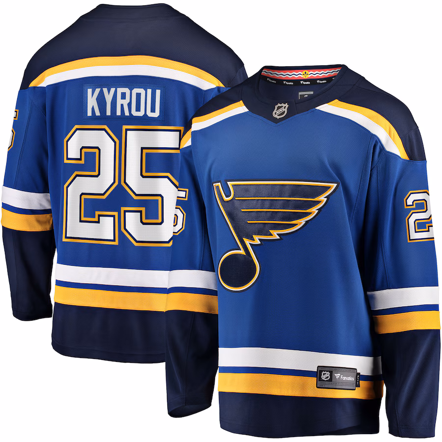 Jordan Kyrou St. Louis Blues Fanatics Home Team Breakaway Player Jersey - Blue - myjerseyhub