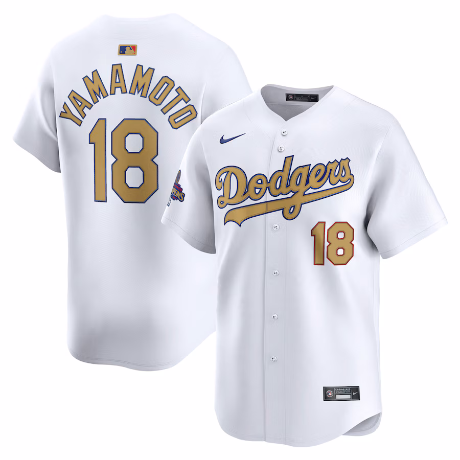 Yoshinobu Yamamoto Los Angeles Dodgers Nike 2025 Gold Collection Limited Jersey – White - myjerseyhub