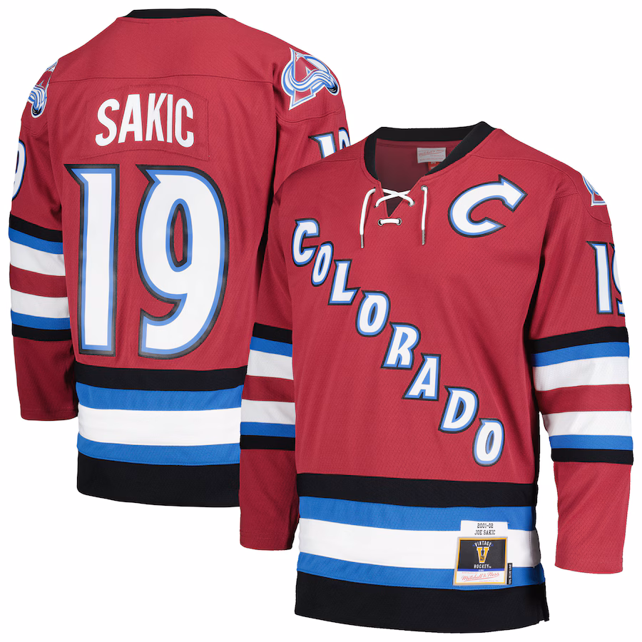Joe Sakic Colorado Avalanche Mitchell & Ness 2001/02 Blue Line Alternate Player Jersey - Burgundy - myjerseyhub
