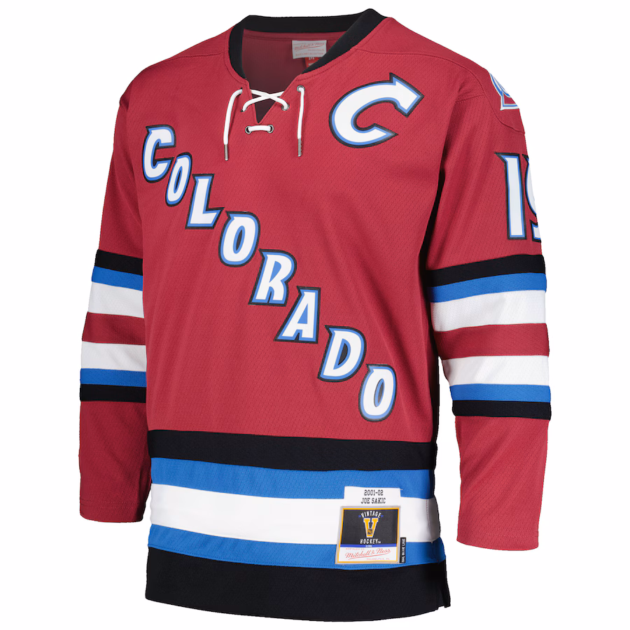 Joe Sakic Colorado Avalanche Mitchell & Ness 2001/02 Blue Line Alternate Player Jersey - Burgundy - myjerseyhub