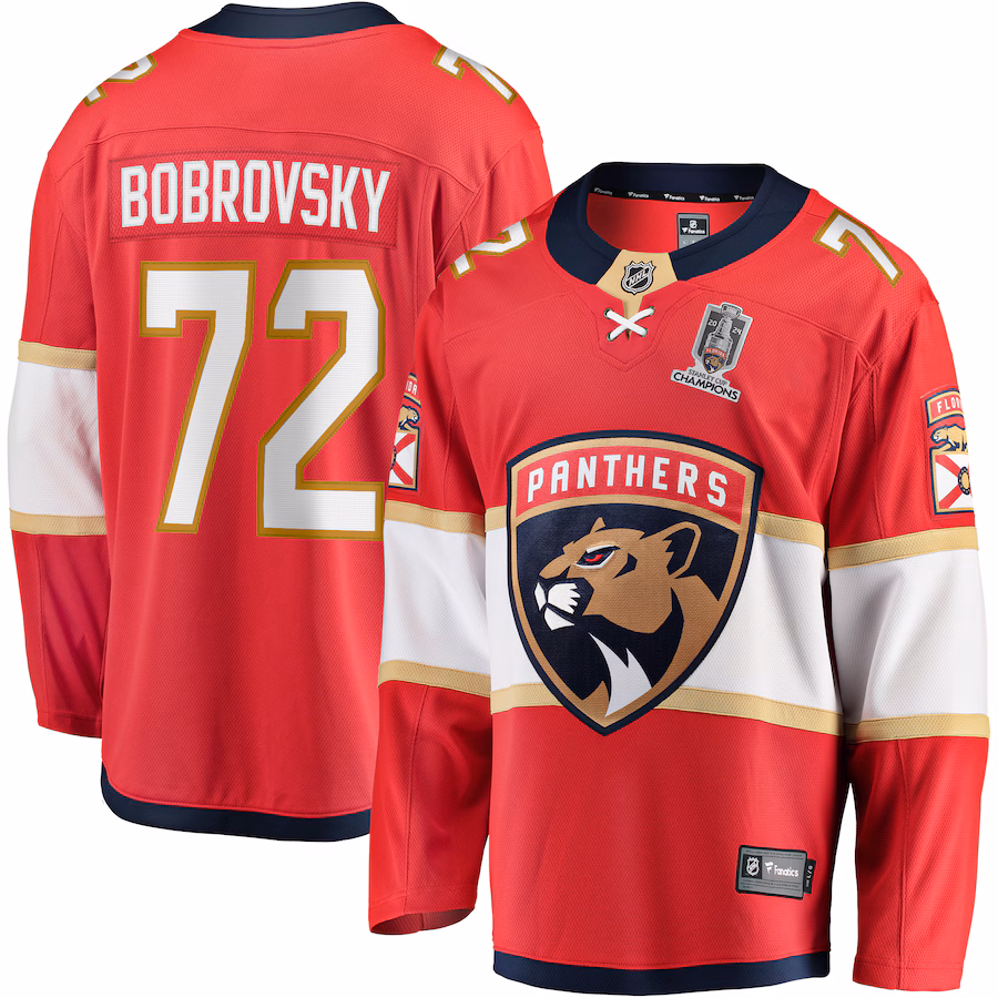 Sergei Bobrovsky Florida Panthers Fanatics Home 2024 Stanley Cup Champions Breakaway Player Jersey – Red - myjerseyhub