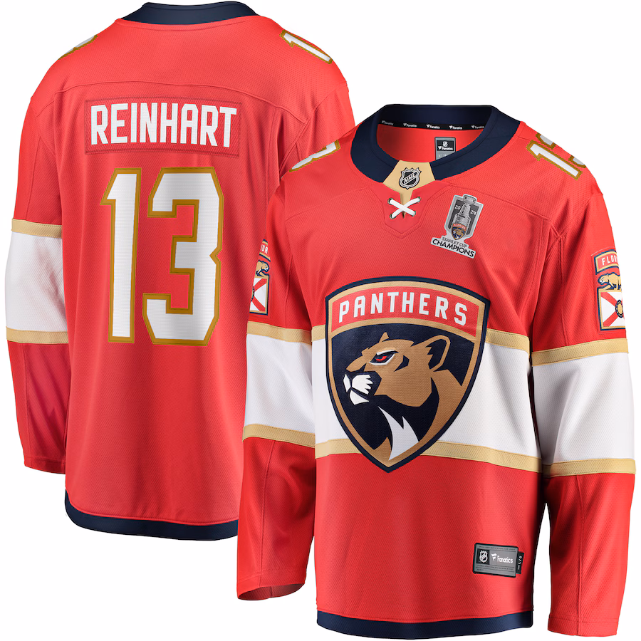 Sam Reinhart Florida Panthers Fanatics Home 2024 Stanley Cup Champions Breakaway Player Jersey – Red - myjerseyhub