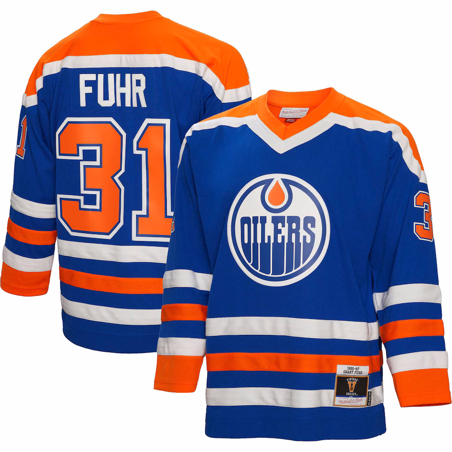 Grant Fuhr Edmonton Oilers Mitchell & Ness 1986/87 Blue Line Player Jersey - Royal - myjerseyhub