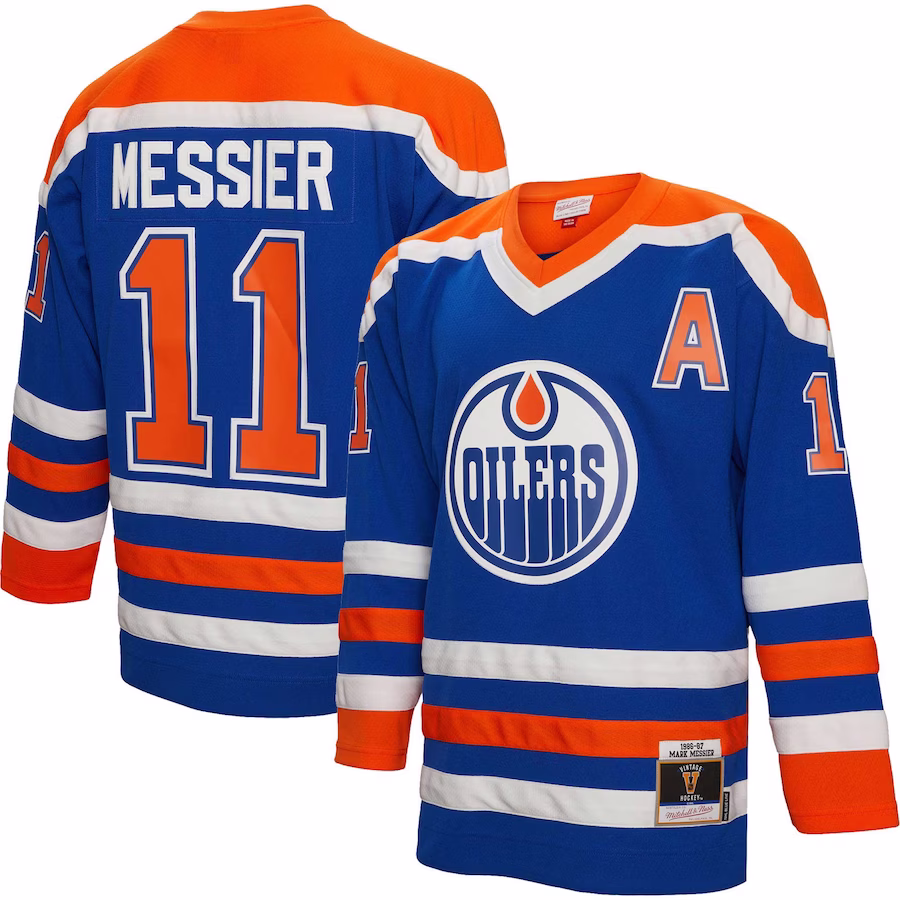 Mark Messier Edmonton Oilers Mitchell & Ness Alternate Captain Patch 1986/87 Blue Line Player Jersey - Royal - myjerseyhub