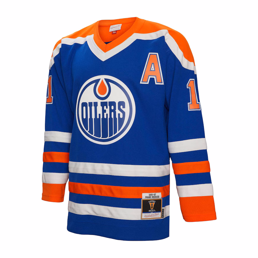 Mark Messier Edmonton Oilers Mitchell & Ness Alternate Captain Patch 1986/87 Blue Line Player Jersey - Royal - myjerseyhub