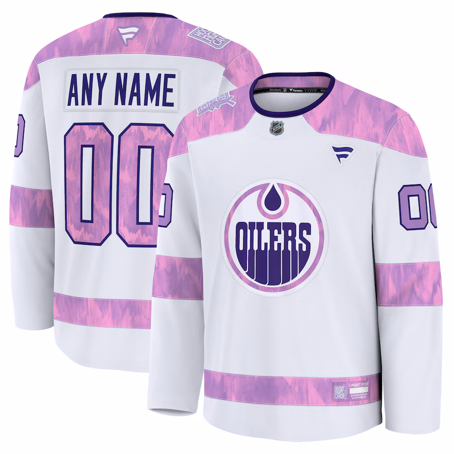 Edmonton Oilers Fanatics 2024 Hockey Fights Cancer Custom Practice Jersey - White - myjerseyhub