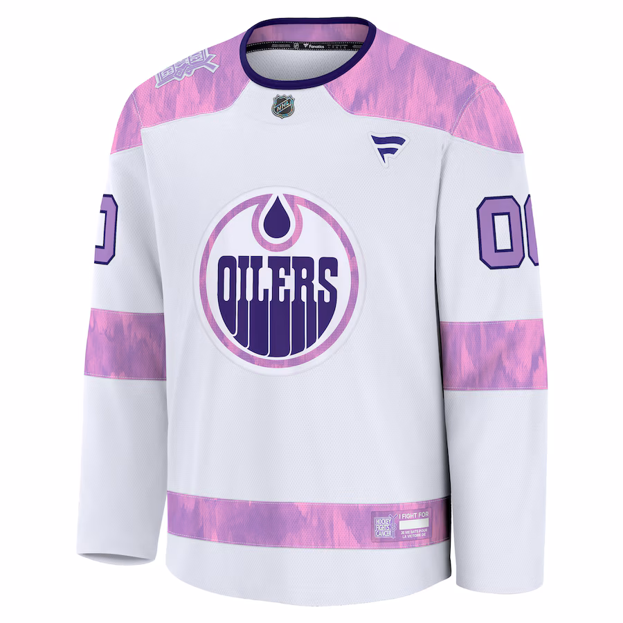 Edmonton Oilers Fanatics 2024 Hockey Fights Cancer Custom Practice Jersey - White - myjerseyhub