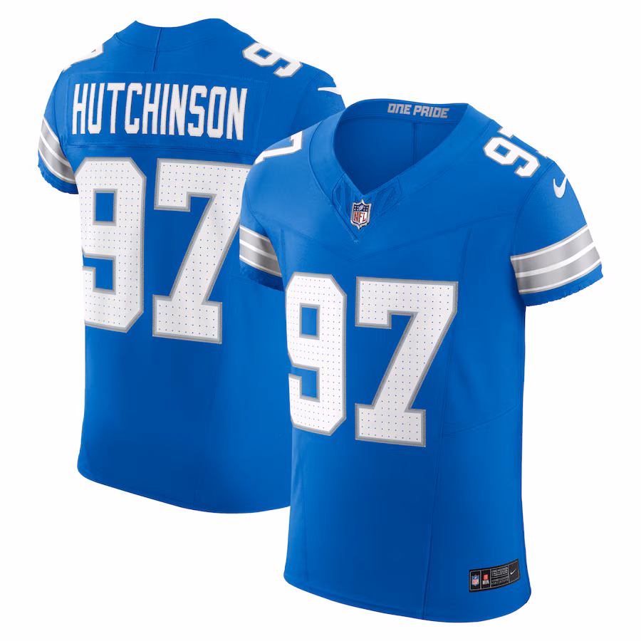 Aidan Hutchinson Detroit Lions Nike Vapor F.U.S.E. Elite Jersey - Blue - myjerseyhub