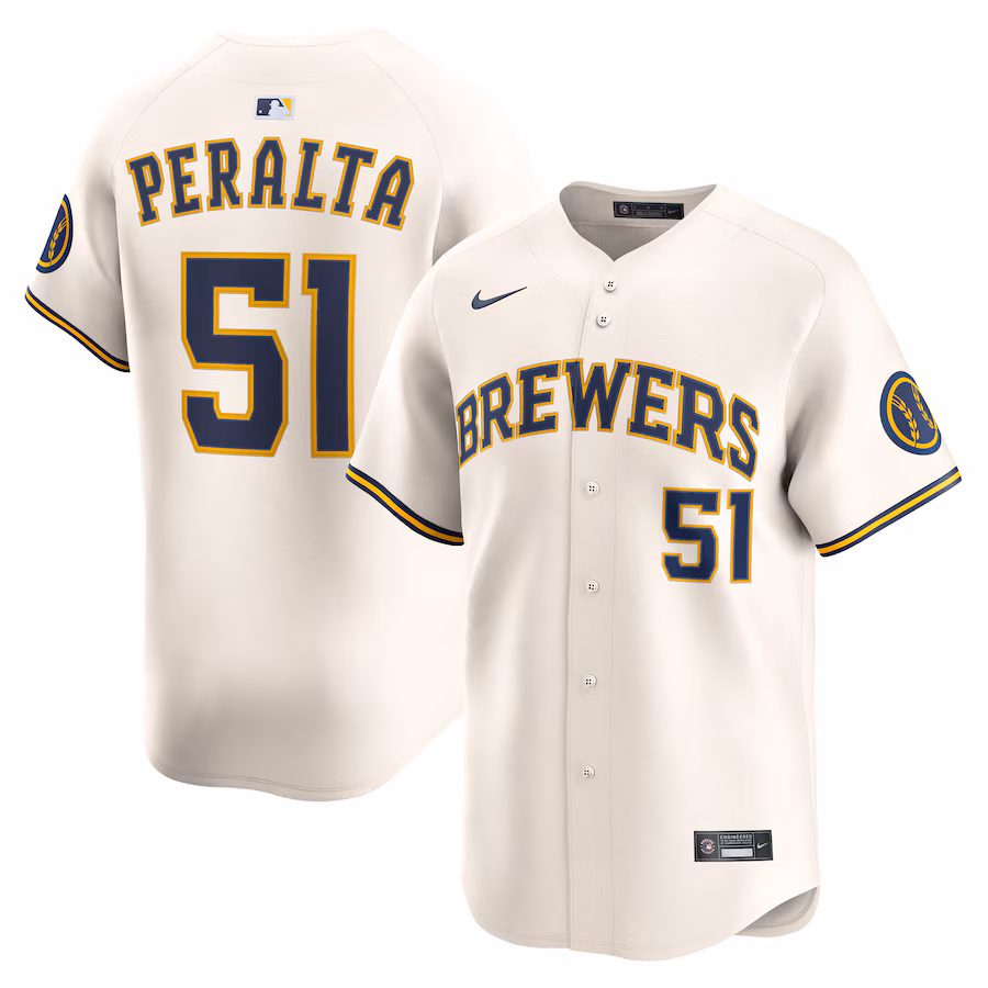 Freddy Peralta Milwaukee Brewers Nike Home Limited Player Jersey - Cream - myjerseyhub
