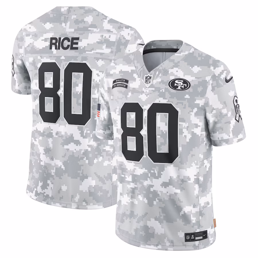 Jerry Rice San Francisco 49ers Nike 2024 Salute to Service Retired Player Limited Jersey - Arctic Camo - myjerseyhub