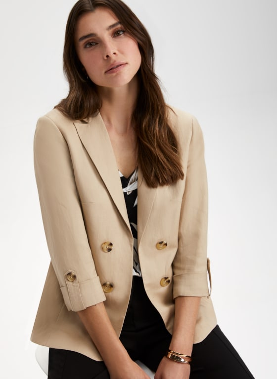 Linen Blend Notch Collar Blazer