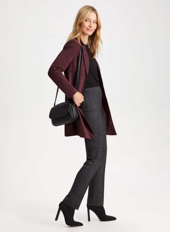 Pull-On Checkered Print Slim Leg Pants