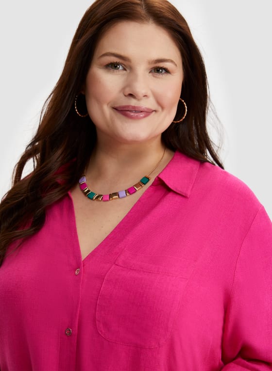 Roll-Up Sleeve Linen-Blend Blouse