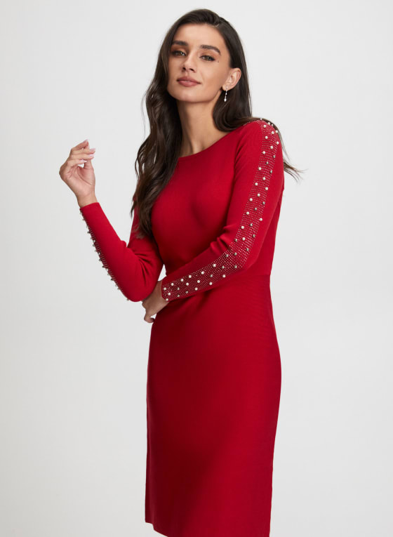Embellished Sleeve Sweater Dress