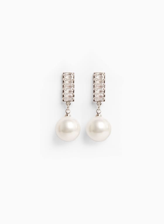 Crystal Baguette & Pearl Earrings