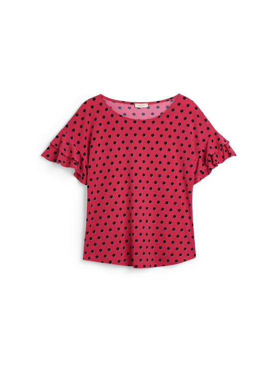 Dot Print Ruffle Sleeve Top