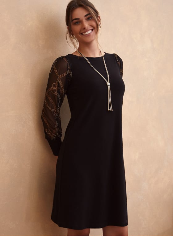 Chain Print Mesh Sleeve Dress