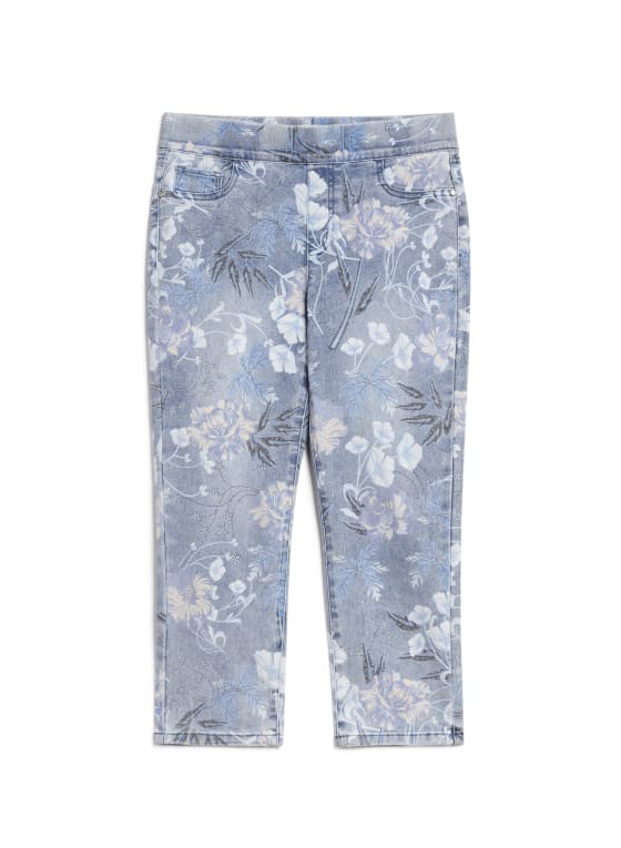 Pull-On Floral Print Denim Capris