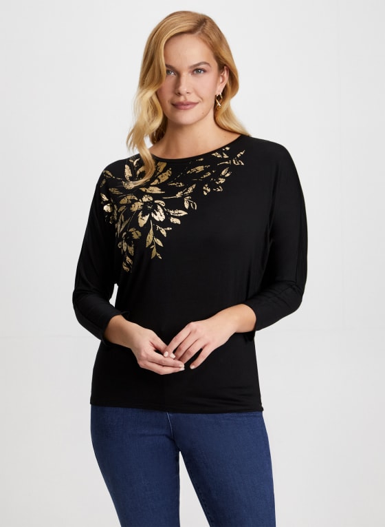 Foil Print Dolman Sleeve Top