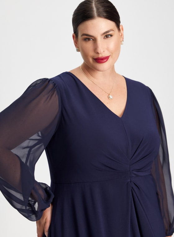 Chiffon Sleeve Ruched Detail Dress