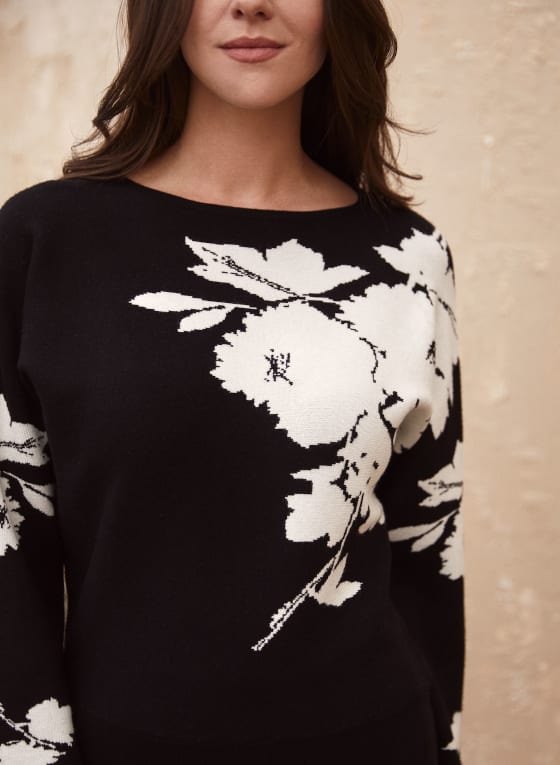 Contrast Floral Motif Sweater