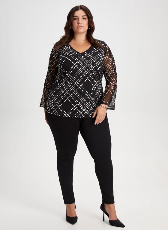 Geometric Print Flare Sleeve Top