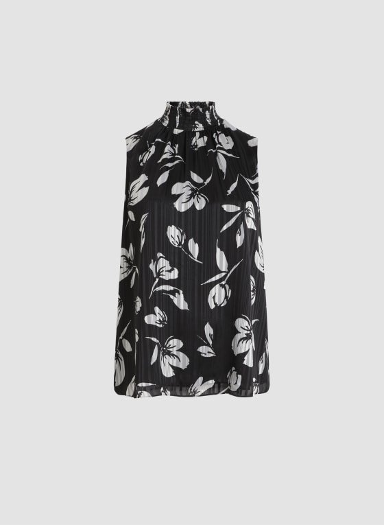 Smocked Neck Floral Print Top