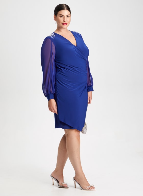 Shoulder Embellished Wrap Style Dress