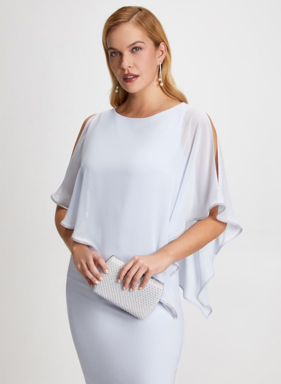 Rhinestone Trim Poncho Dress