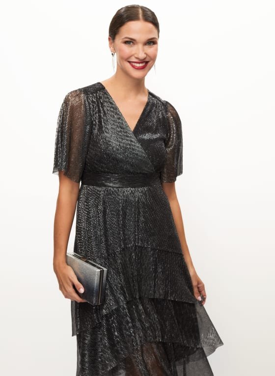 Asymmetric Tiered Metallic Dress