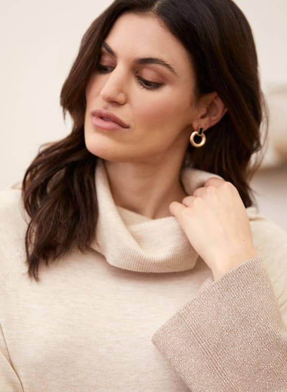 Metallic Cowl Neck Sweater