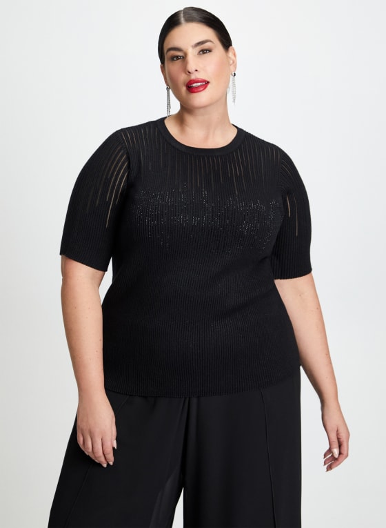 Linear Rhinestone Motif Sweater