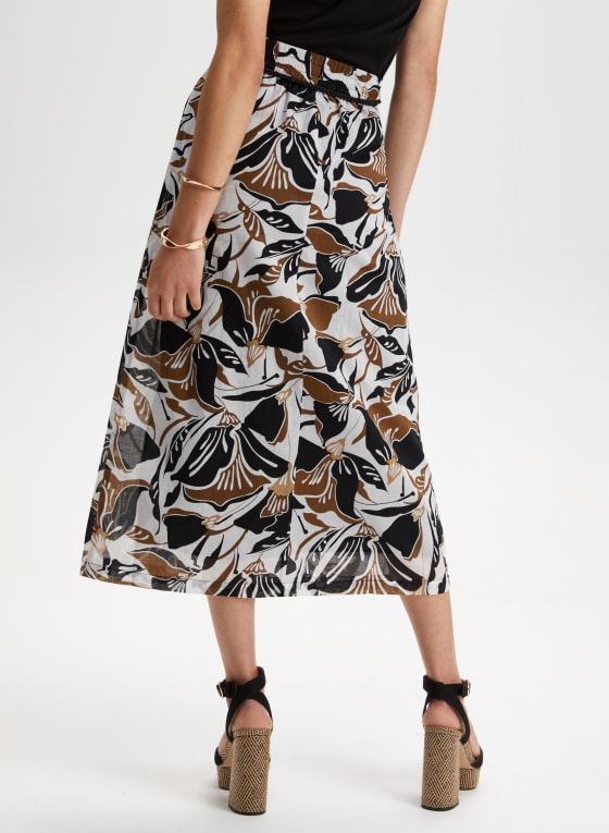 Leaf Print Pull-On Maxi Skirt