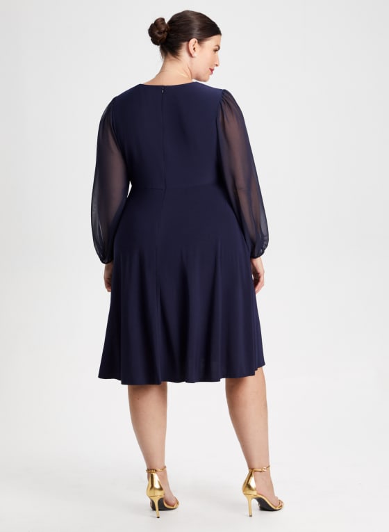 Chiffon Sleeve Ruched Detail Dress