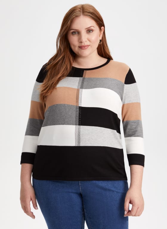 Rhinestone Trim Colour Block Sweater