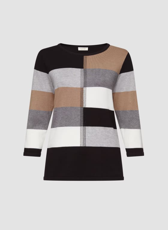 Rhinestone Trim Colour Block Sweater