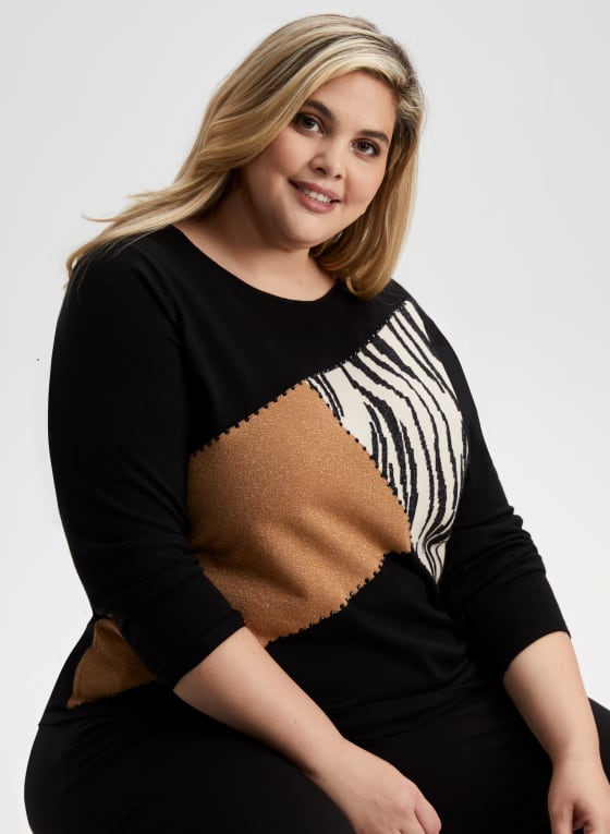 Colour Block Animal Motif Sweater