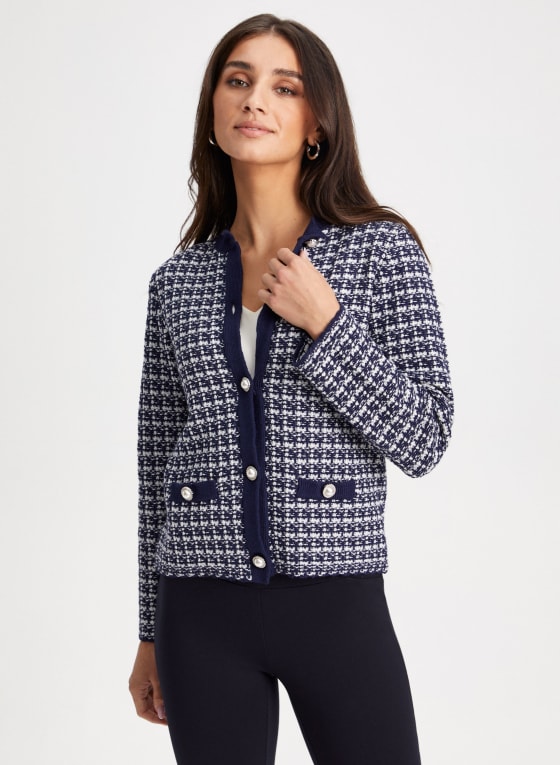 Button Front Bouclé Cardigan