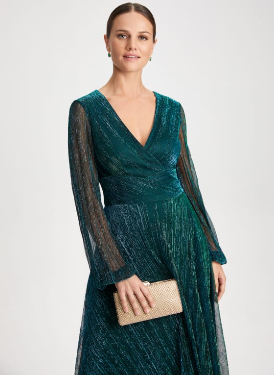 Metallic Bouffant Sleeve Dress